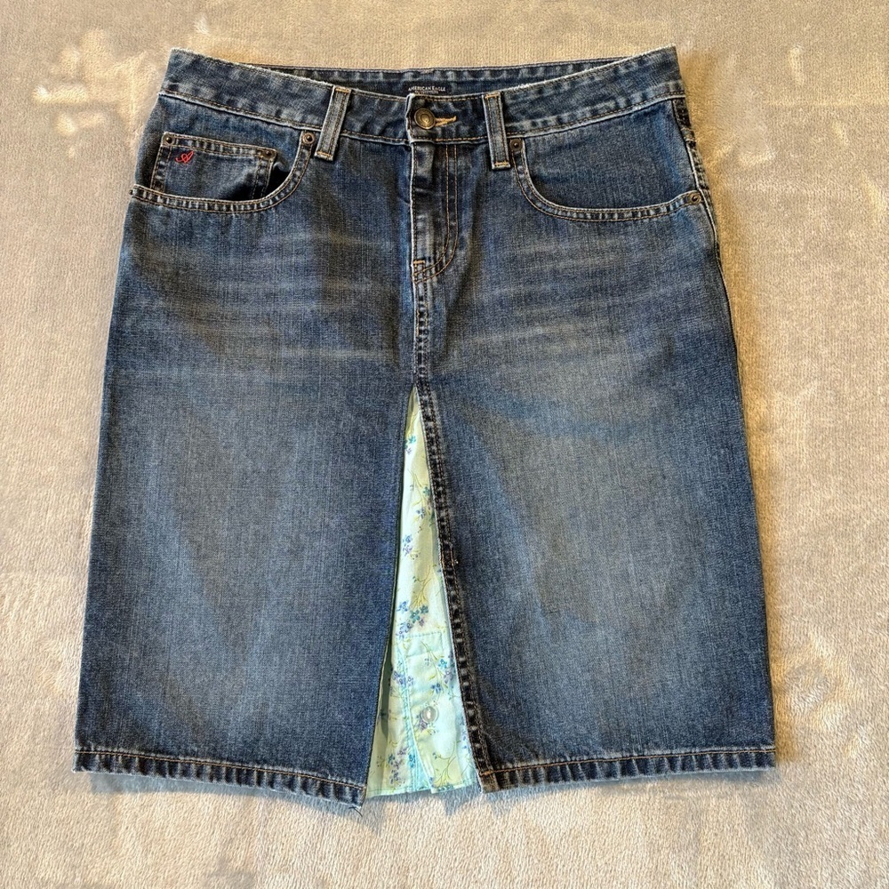American Eagle Outfitters Denim Y2K Festival Boho Jean Midi Skirt Sz 2